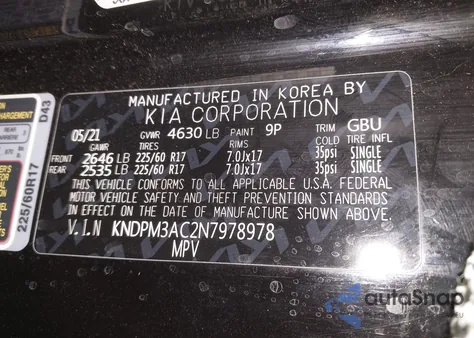 2022 Kia Sportage Lx z USA, uszkodzony, nr VIN KNDPM3AC2N7978978